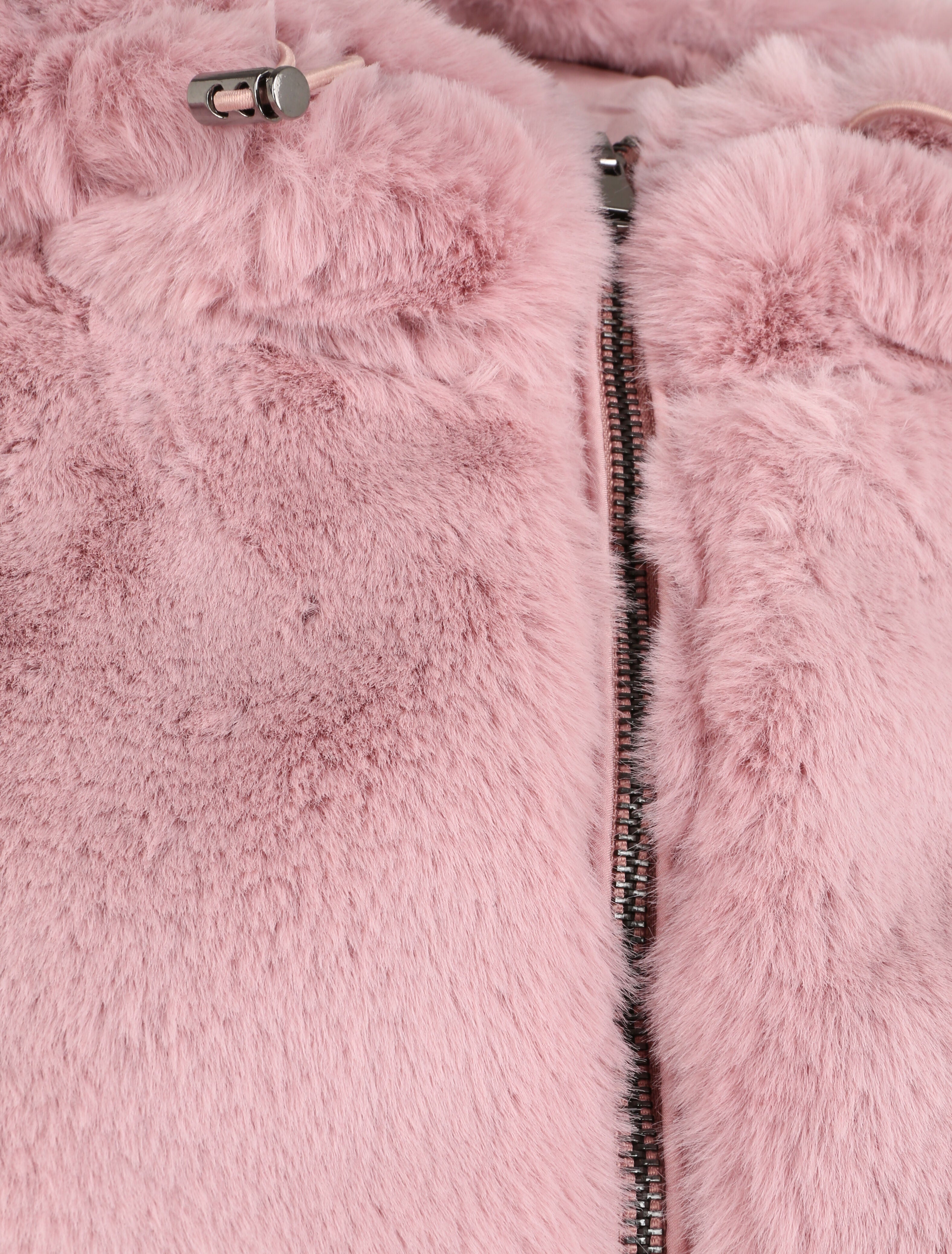 Manteau à capuche en fausse fourrure - Rose poudré - 3