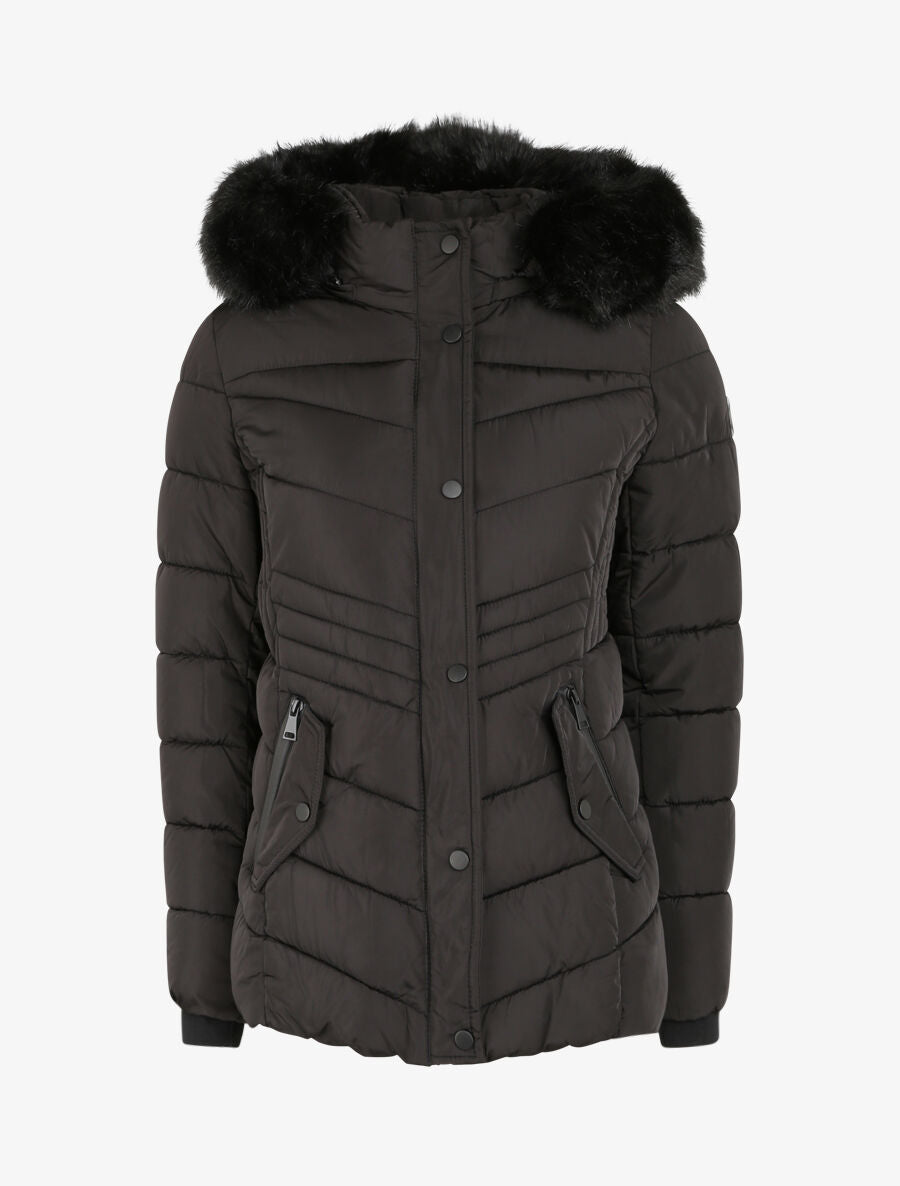 Doudoune fourrée à coutures en V - Noir - 1