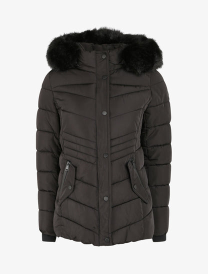Doudoune fourrée à coutures en V - Noir - 1