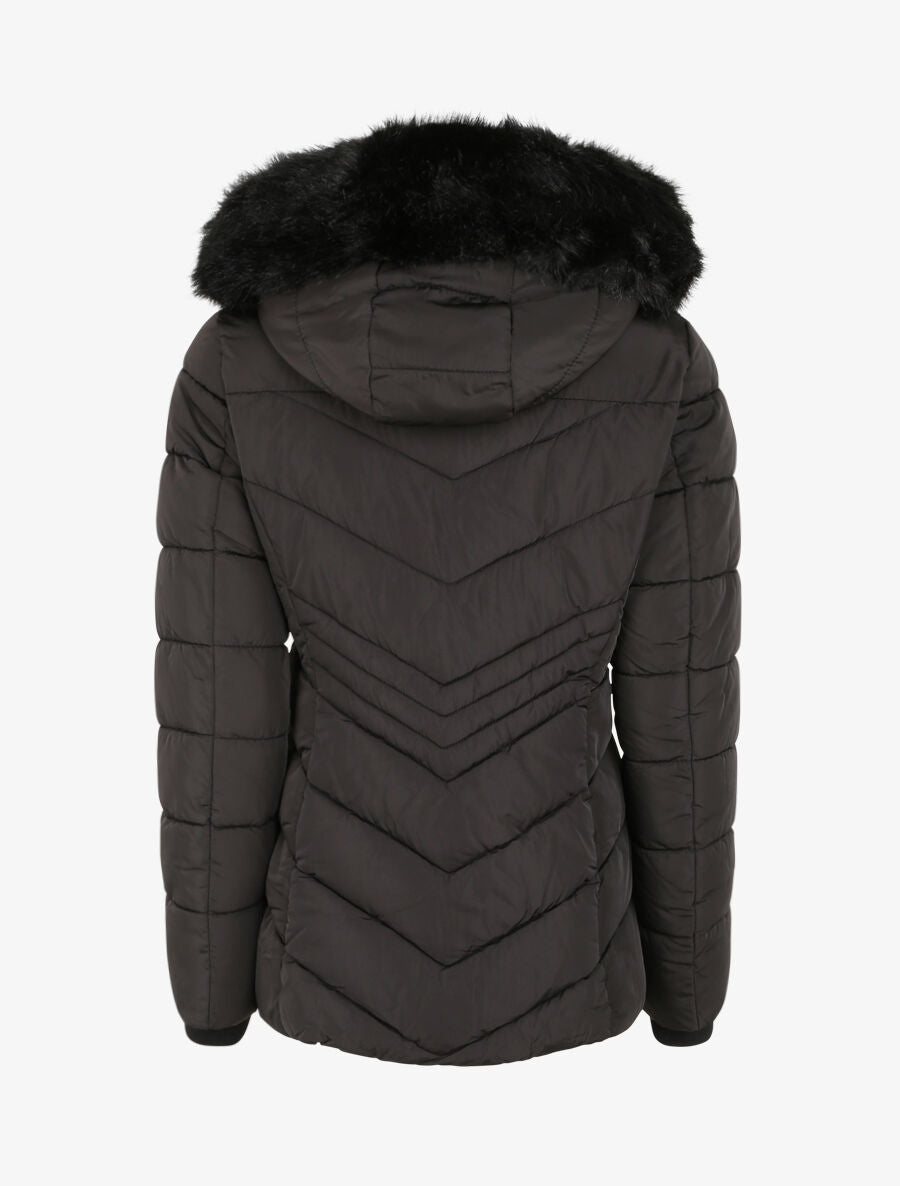 Doudoune fourrée à coutures en V - Noir - 2