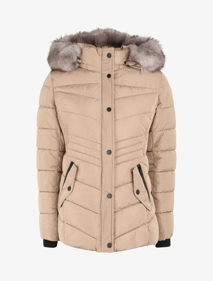 Doudoune fourrée à coutures en V - Beige - 1