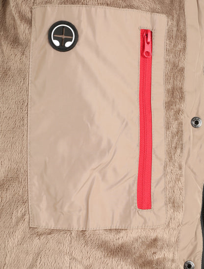 Doudoune fourrée à coutures en V - Beige - 3