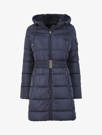 Doudoune mi-longue à poches zippées et capuche - Marine - 3