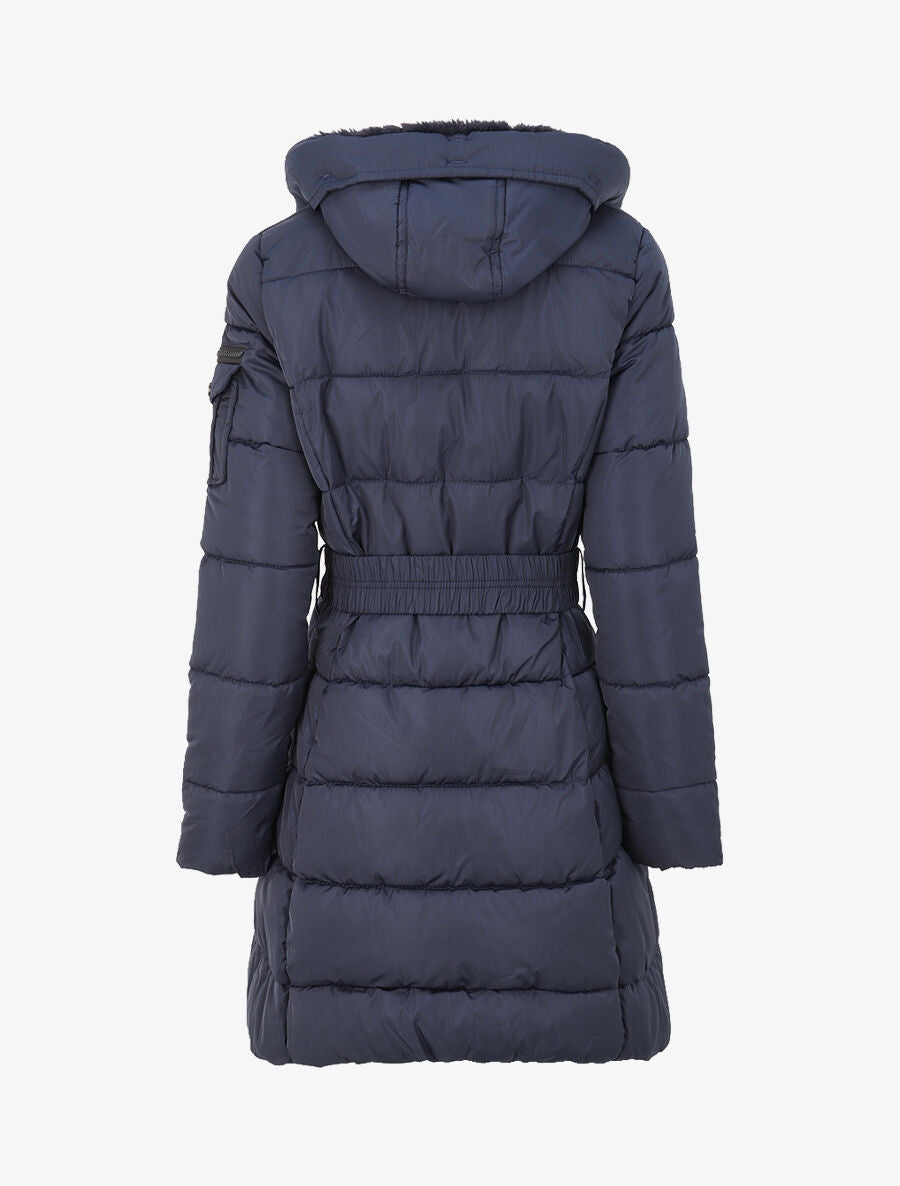 Doudoune mi-longue à poches zippées et capuche - Marine - 4