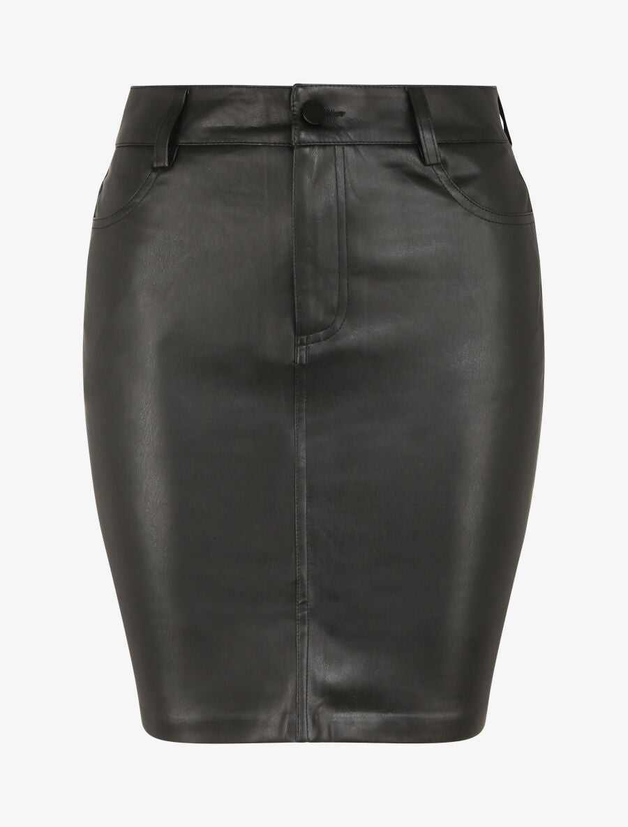 Jupe taille standard ajustée en simili - Noir - 1