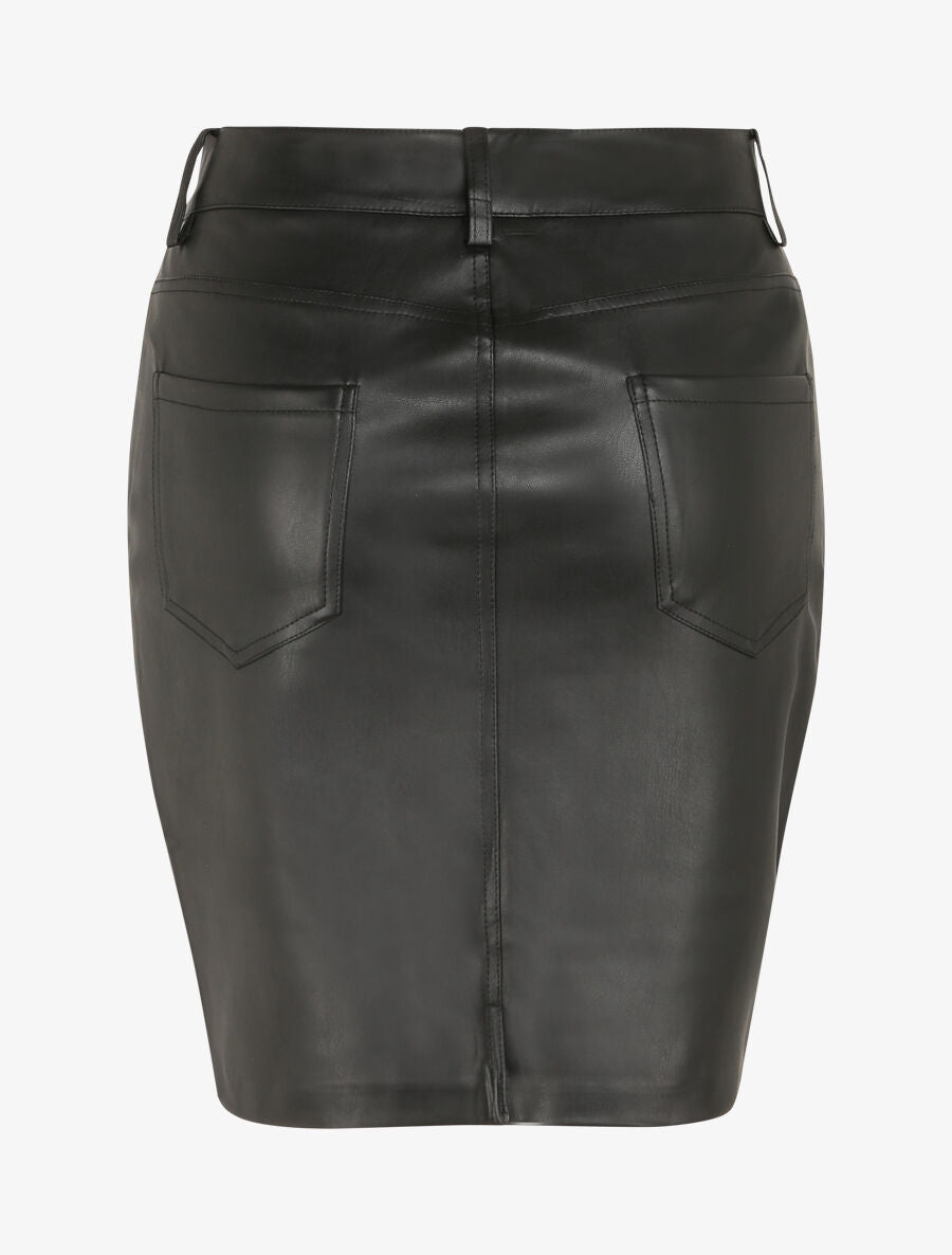 Jupe taille standard ajustée en simili - Noir - 2