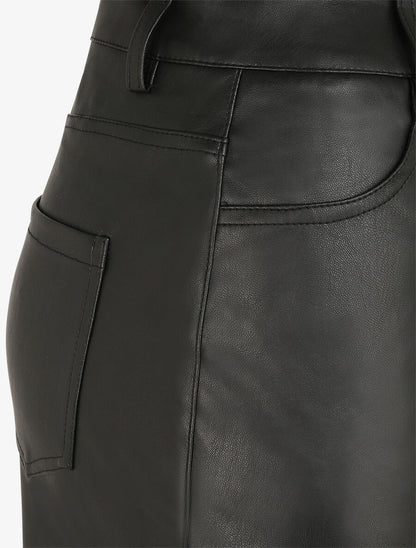 Jupe taille standard ajustée en simili - Noir - 3