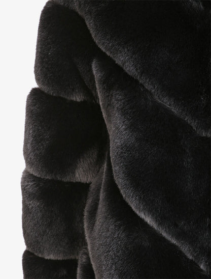 Manteau oversize en fausse fourrure - Noir - 3