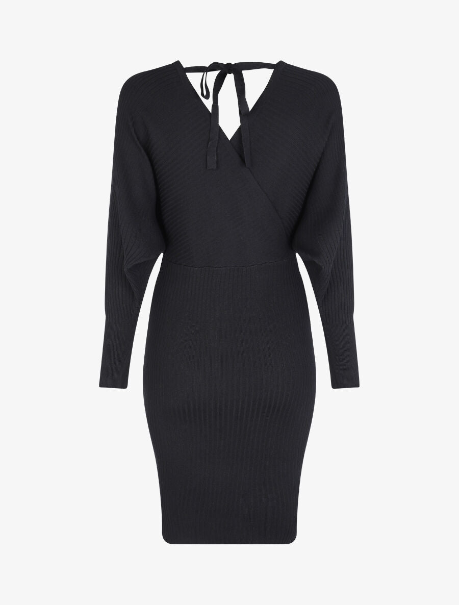 Robe cotelée à ceinture à détail chaîne - Noir - 2