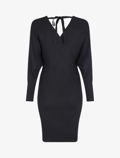Robe cotelée à ceinture à détail chaîne - Noir - 2