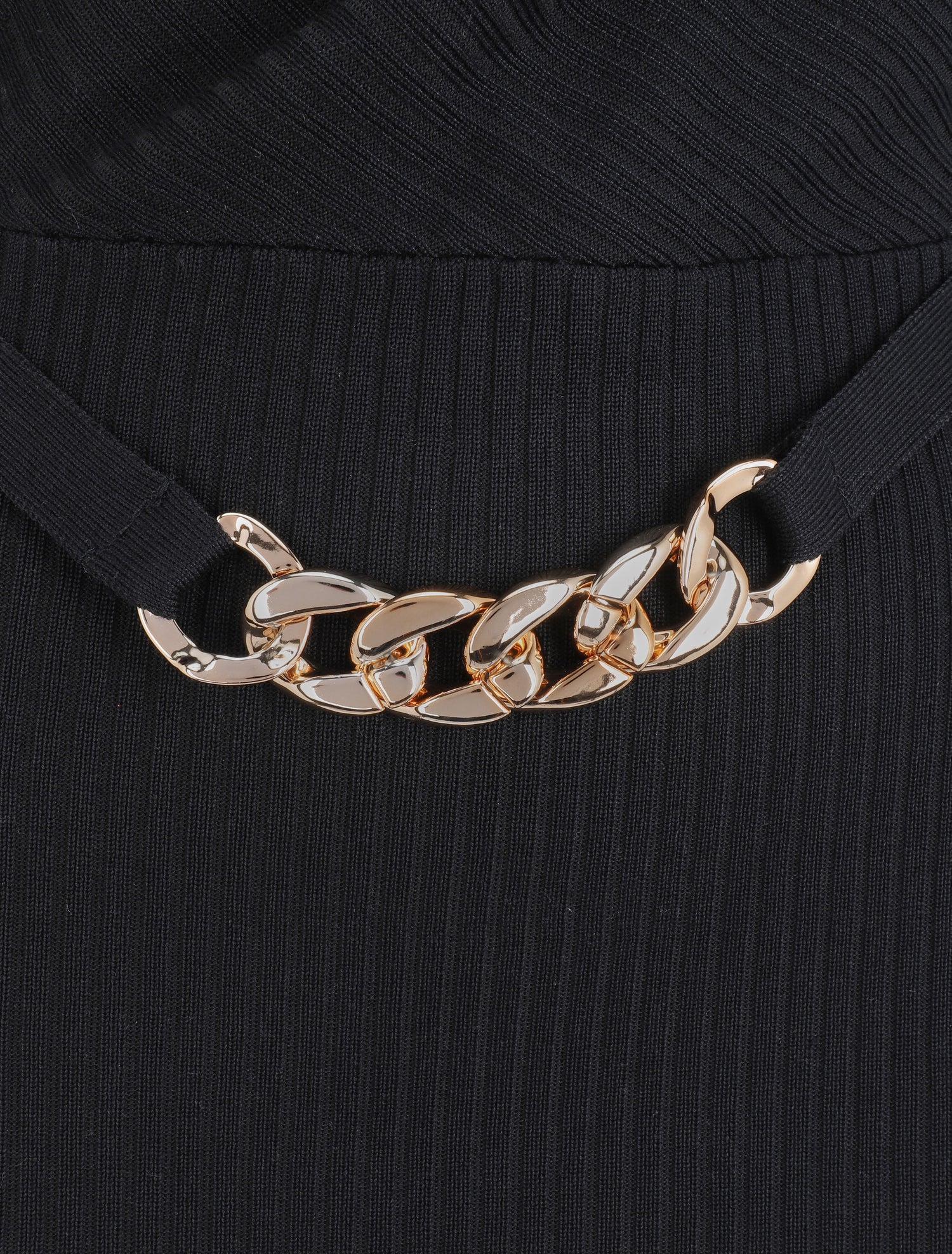 Robe cotelée à ceinture à détail chaîne - Noir - 3