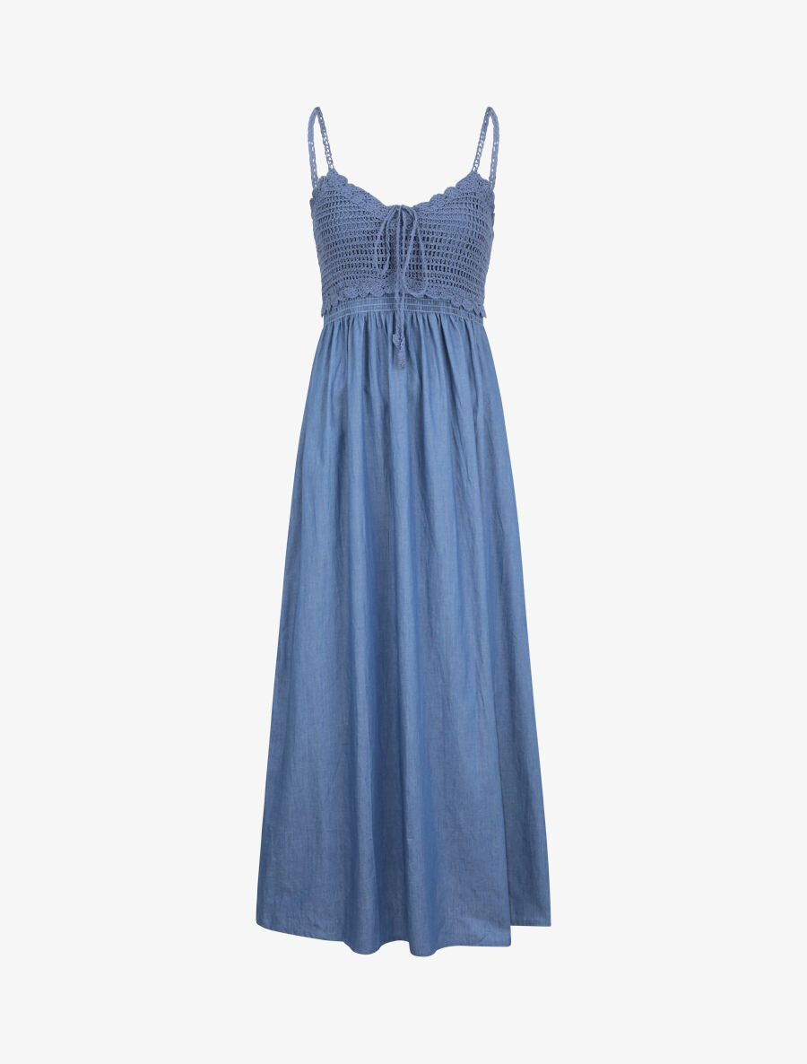Robe longue denim à buste crochet - Bleu denim - 1