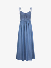 Robe longue denim à buste crochet - Bleu denim - 1