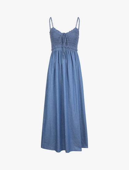 Robe longue denim à buste crochet - Bleu denim - 1