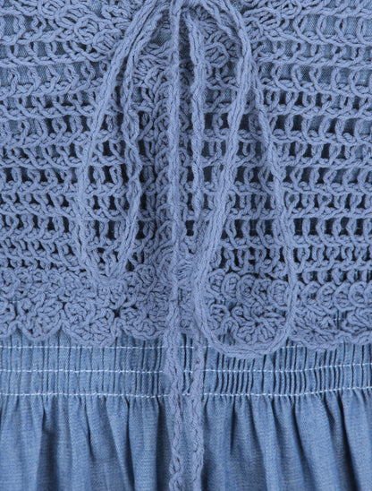 Robe longue denim à buste crochet - Bleu denim - 3