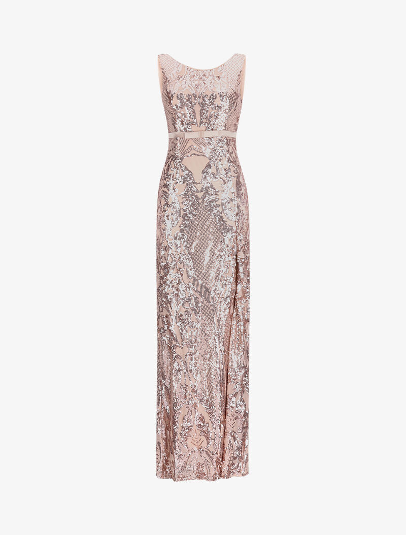 Robe longue fendue à sequins et décolleté dans le dos - Champagne - 4