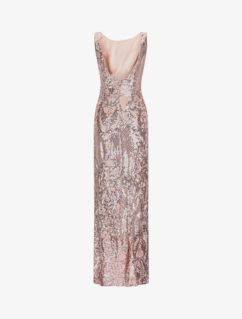 Robe longue fendue à sequins et décolleté dans le dos - Champagne - 2