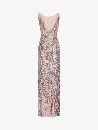 Robe longue fendue à sequins et décolleté dans le dos - Champagne - 2