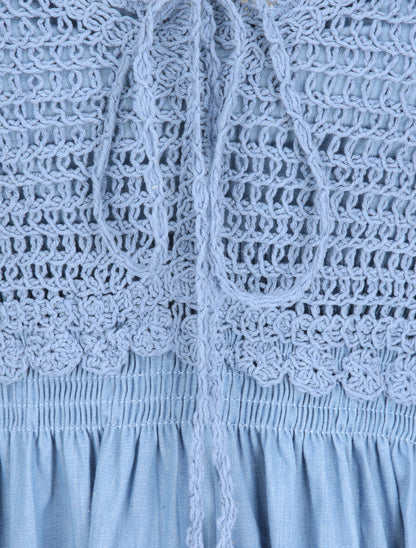 Robe longue denim à buste crochet - Bleu clair - 3