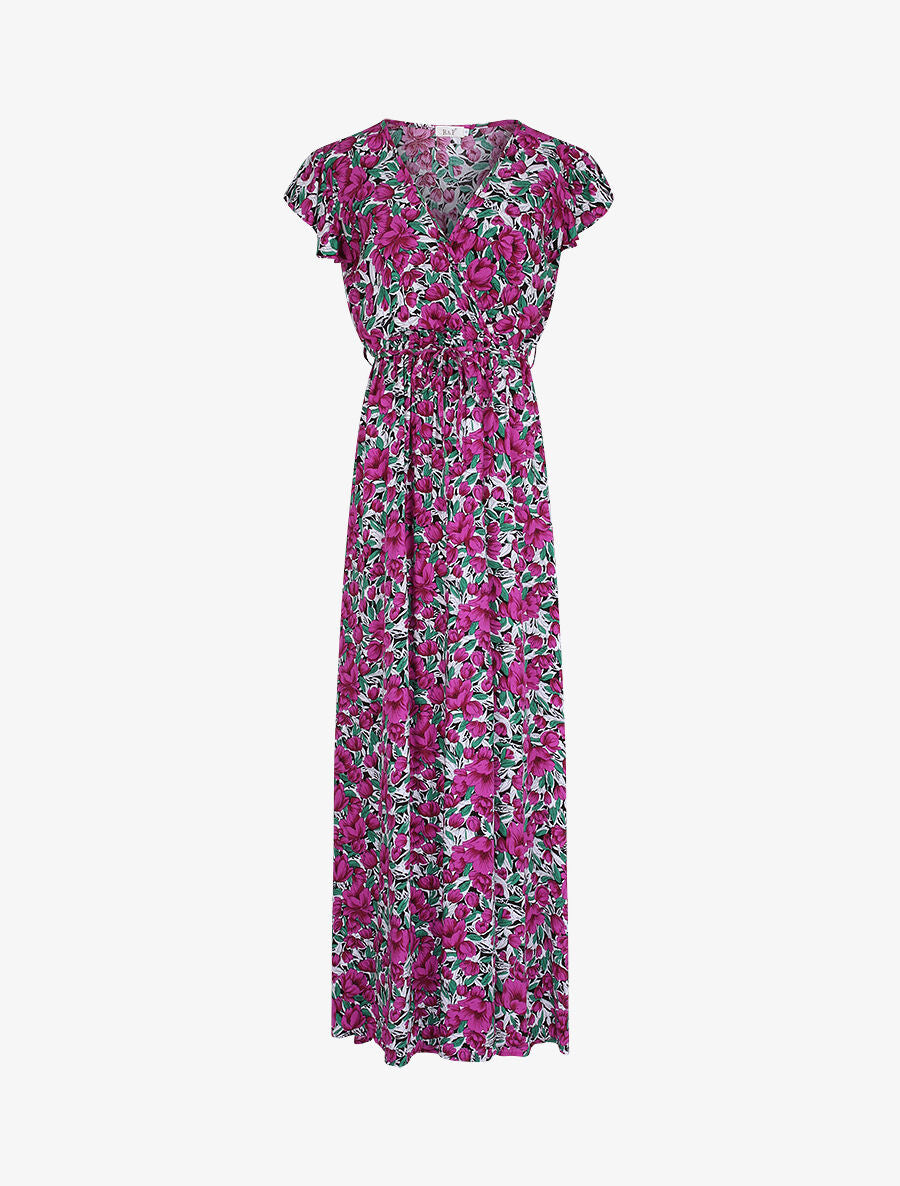 Robe longue empire à mancherons imprimé tulipes - Violet - 1