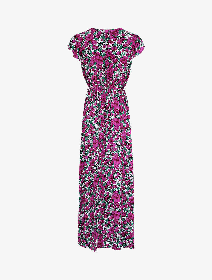Robe longue empire à mancherons imprimé tulipes - Violet - 2