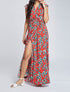 Robe longue empire à mancherons imprimé tulipes - Rouge - 1