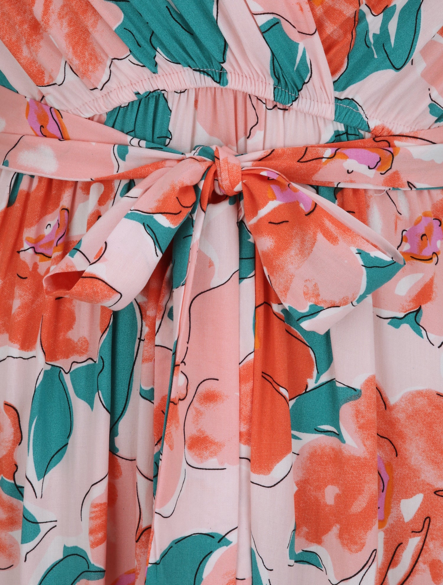 Robe longue empire à manches courtes et imprimé floral - Rose - 3