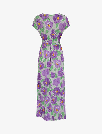 Robe longue empire à manches courtes et imprimé floral - Lilas - 2