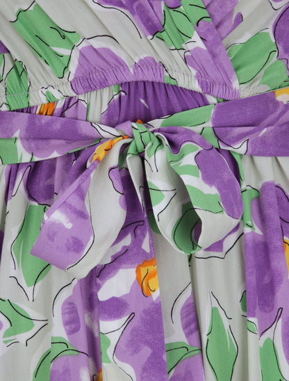 Robe longue empire à manches courtes et imprimé floral - Lilas - 3