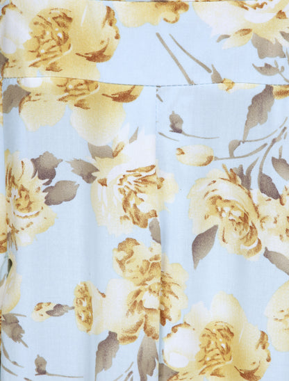 Robe longue empire fendue à imprimé roses - Bleu ciel - 3
