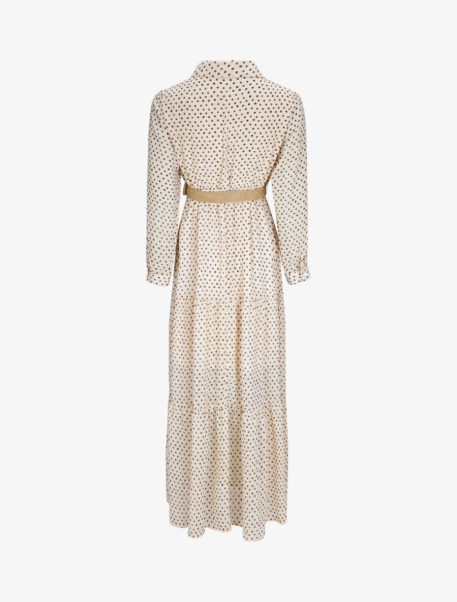 Robe longue empire imprimé pois stylisés - Beige - 2