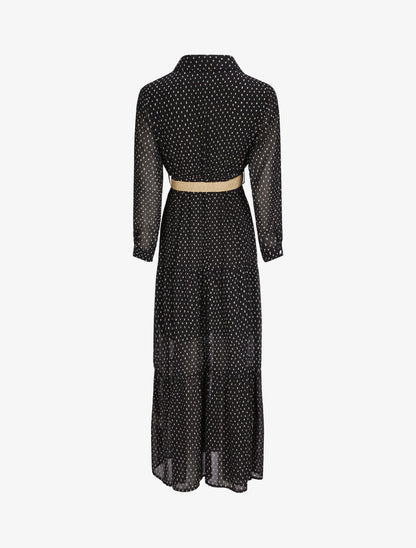 Robe longue empire imprimé pois stylisés - Noir - 3