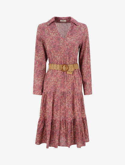 Robe longue à imprimé fleurs des champs - Vieux rose - 1