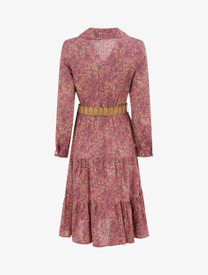 Robe longue à imprimé fleurs des champs - Vieux rose - 2