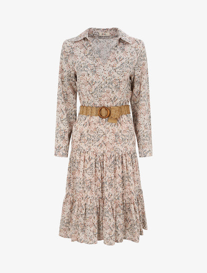 Robe longue à imprimé fleurs des champs - Beige - 5