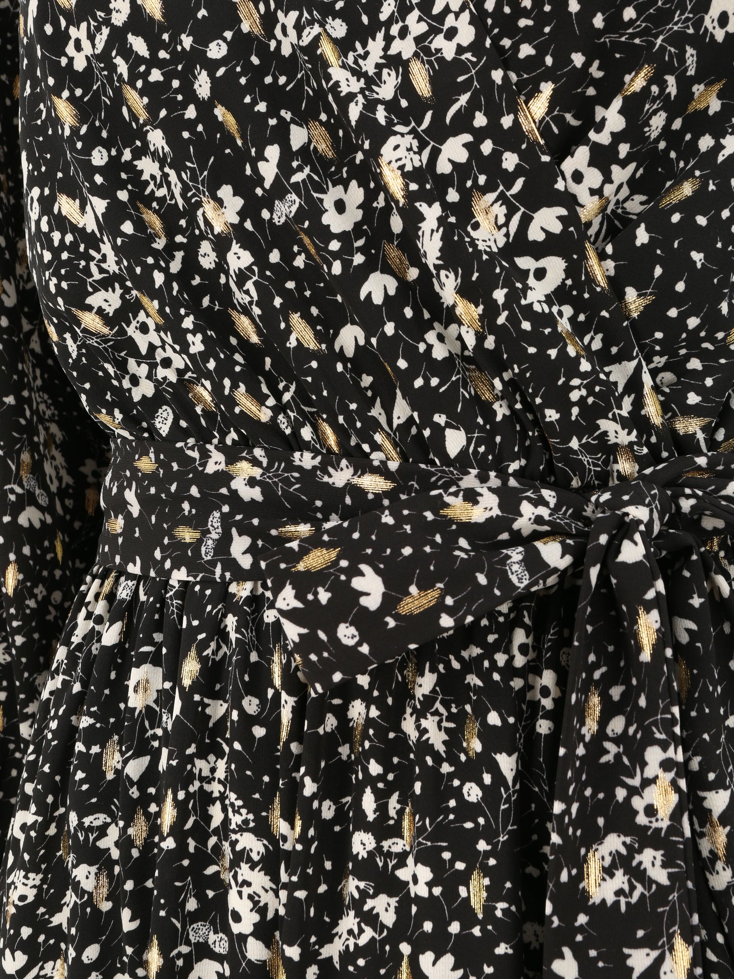 Robe longue cache-coeur à imprimé petites feuilles - Noir - 3
