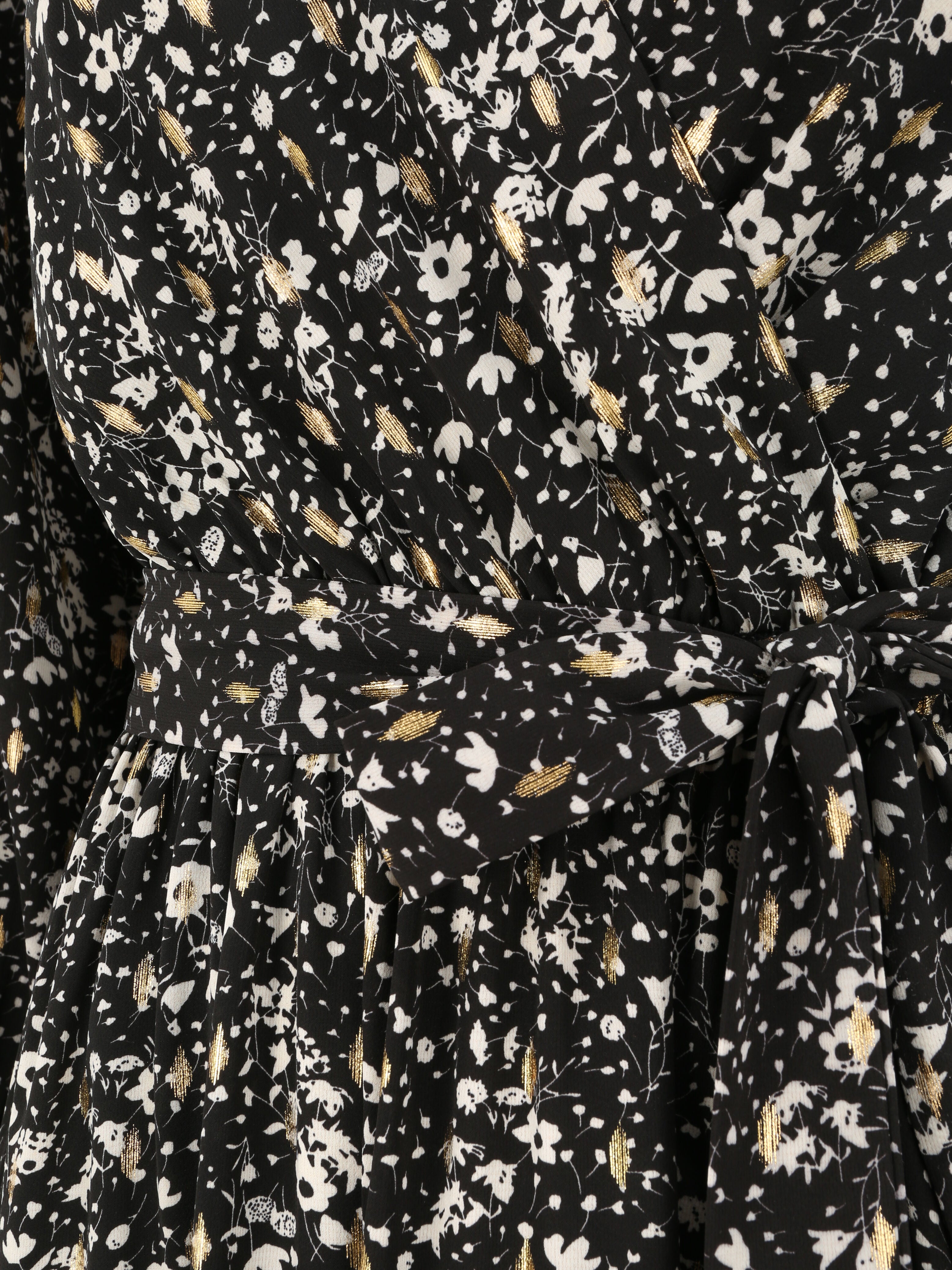 Robe longue cache-coeur à imprimé petites feuilles - Noir - 3
