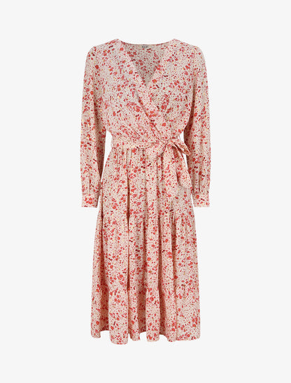 Robe longue cache-coeur à imprimé petites feuilles - Rouge - 2