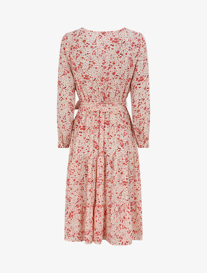 Robe longue cache-coeur à imprimé petites feuilles - Rouge - 3