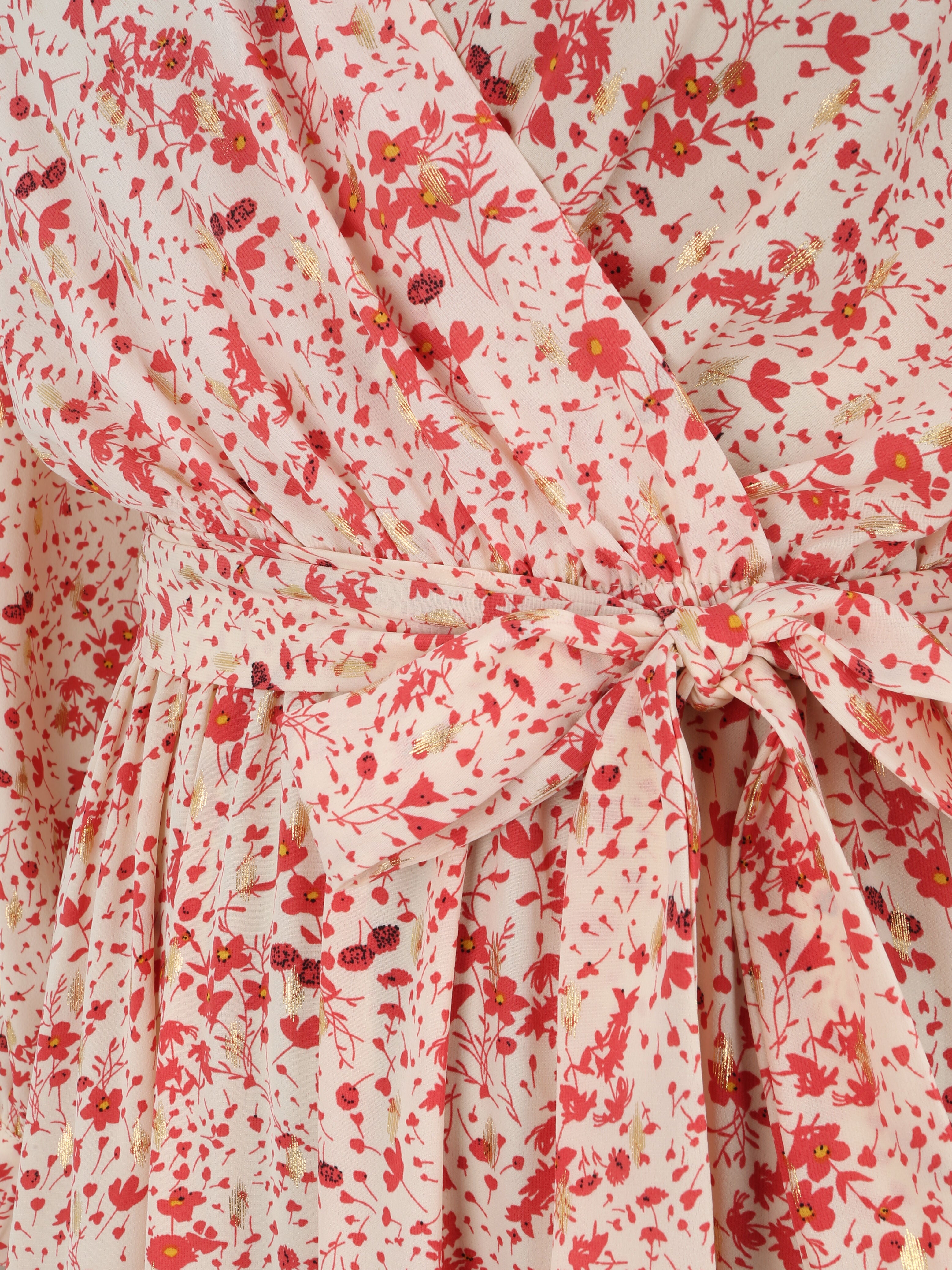 Robe longue cache-coeur à imprimé petites feuilles - Rouge - 4