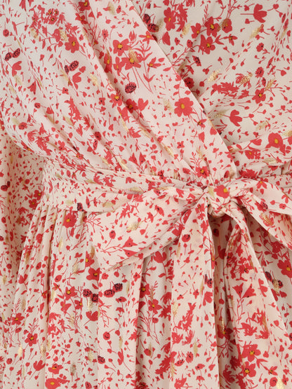 Robe longue cache-coeur à imprimé petites feuilles - Rouge - 4