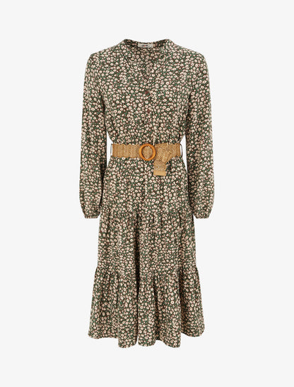 Robe longue empire à imprimé petites fleurs - Beige - 2