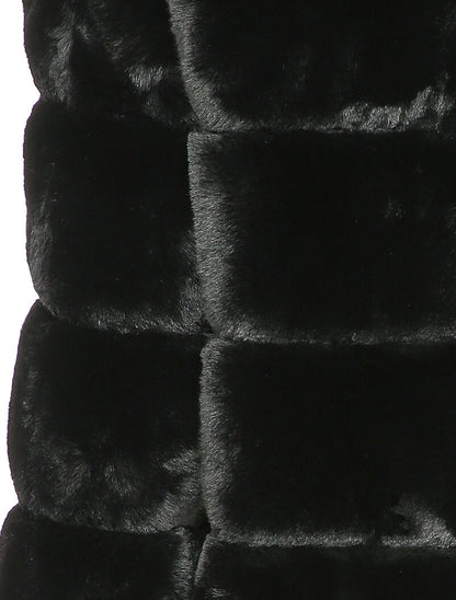 Manteau court en fausse fourrure à col rond - Noir - 3