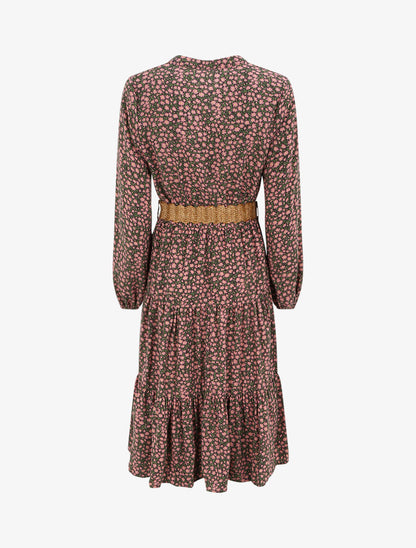 Robe longue empire à imprimé petites fleurs - Vieux rose - 2
