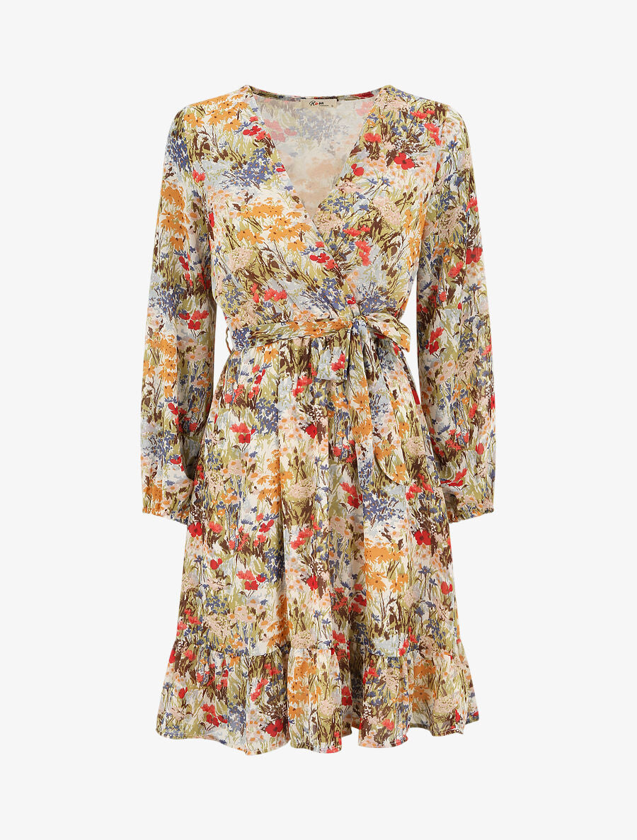 Robe longue à imprimé fleuri - Beige - 1