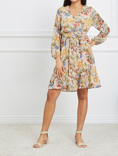 Robe longue à imprimé fleuri - Beige - 4
