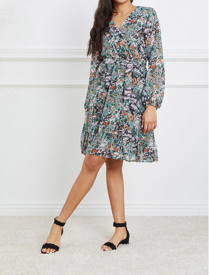 Robe longue à imprimé fleuri - Noir - 4
