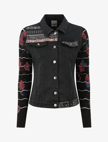 Veste bi-matière ornée de sequins et de broderies - Noir - 2