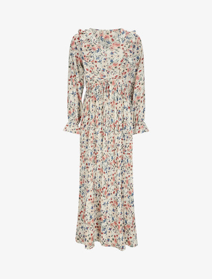 Robe longue évasée à volants imprimé bouquet d&