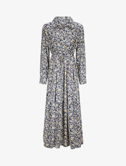 Robe longue évasée à manches longues et imprimé fleurs des champs - Marine - 4